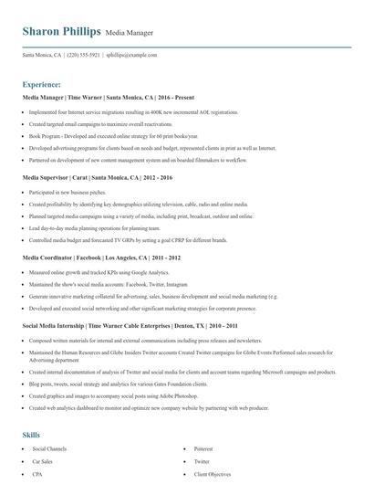 Media Manager Resume