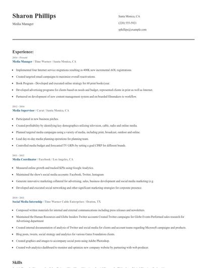 Media Manager Resume