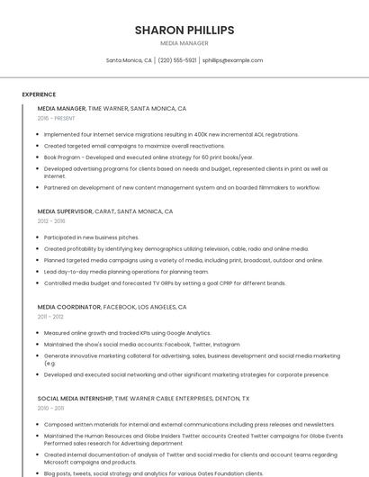 Media Manager Resume