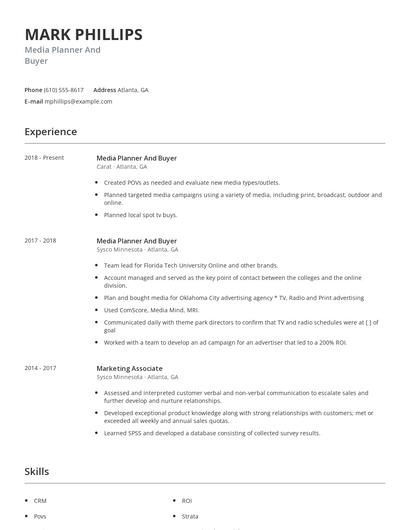 Media Planner And Buyer Resume