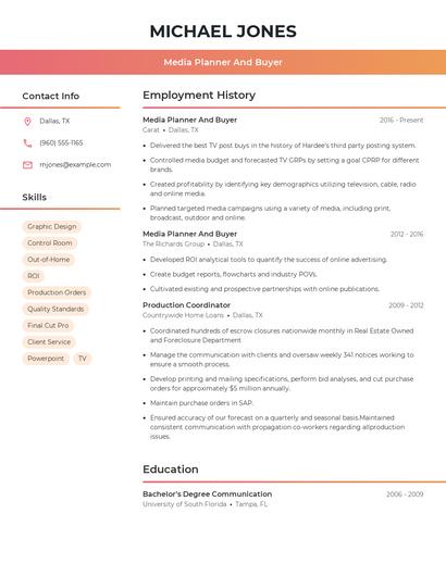 Media Planner And Buyer Resume