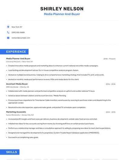 Media Planner And Buyer Resume