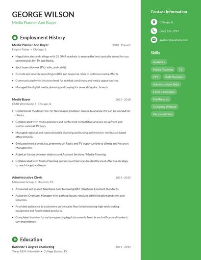 Media Planner And Buyer Resume
