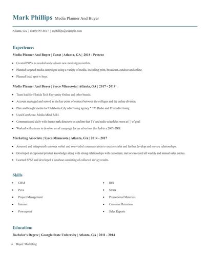 Media Planner And Buyer Resume
