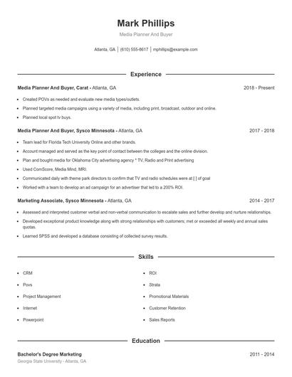 Media Planner And Buyer Resume