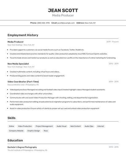 Media Producer Resume