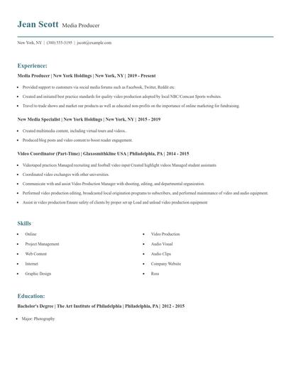 Media Producer Resume
