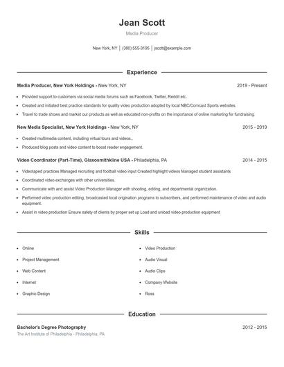 Media Producer Resume