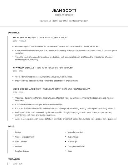 Media Producer Resume