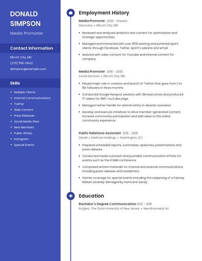 Media Promoter Resume