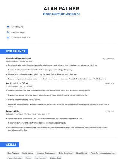 Media Relations Assistant Resume