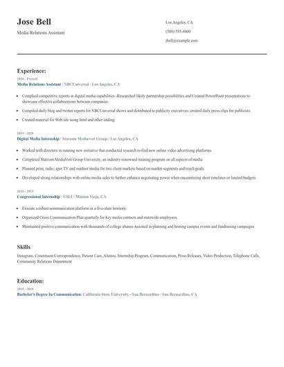 Media Relations Assistant Resume