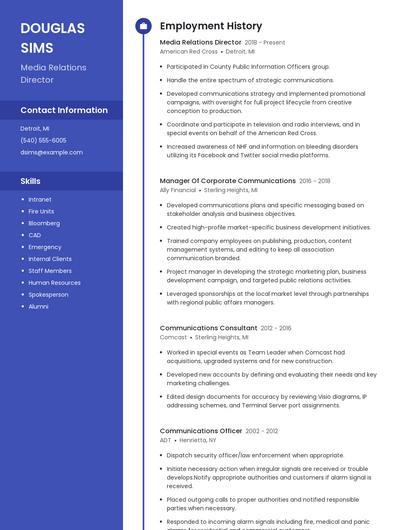 Media Relations Director Resume
