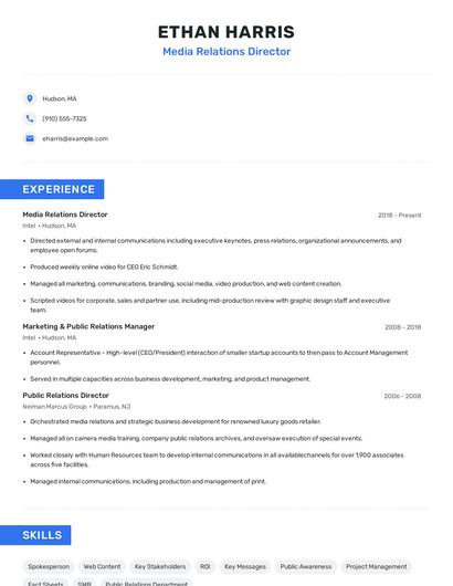 Media Relations Director Resume