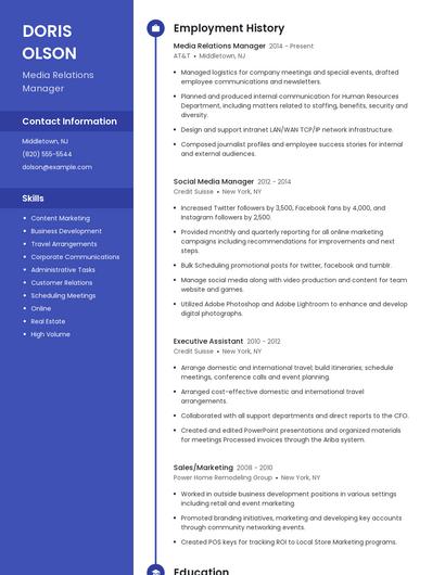 Media Relations Manager Resume