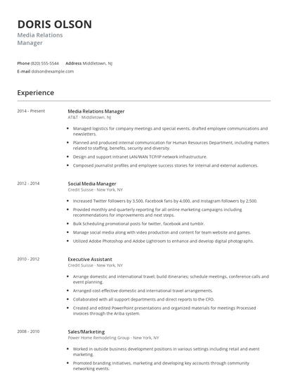 Media Relations Manager Resume