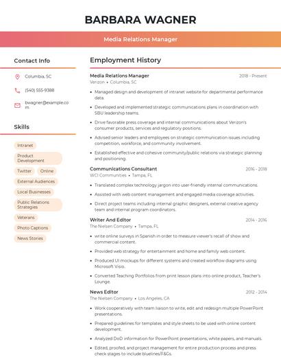 Media Relations Manager Resume