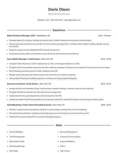 Media Relations Manager Resume