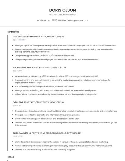 Media Relations Manager Resume