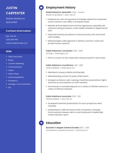 Media Relations Specialist Resume