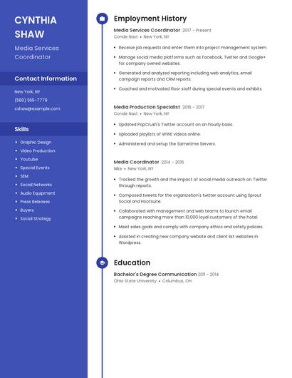 Media Services Coordinator Resume