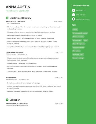 Media Services Coordinator Resume