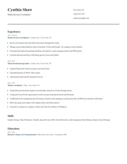 Media Services Coordinator Resume