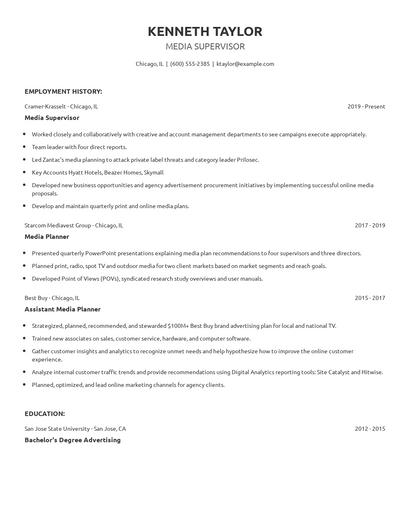 Media Supervisor Resume