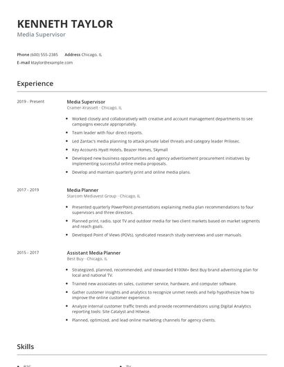 Media Supervisor Resume