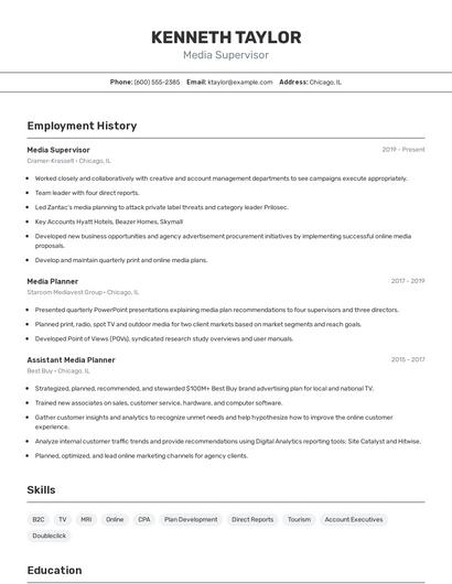Media Supervisor Resume