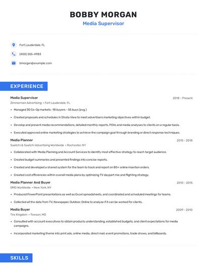 Media Supervisor Resume