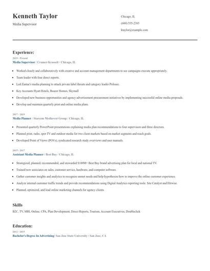 Media Supervisor Resume