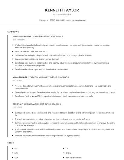 Media Supervisor Resume