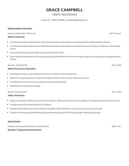 Media Technician Resume