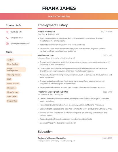 Media Technician Resume