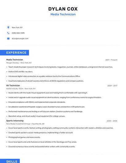 Media Technician Resume
