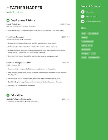 Media Technician Resume