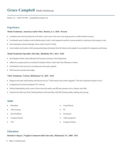 Media Technician Resume