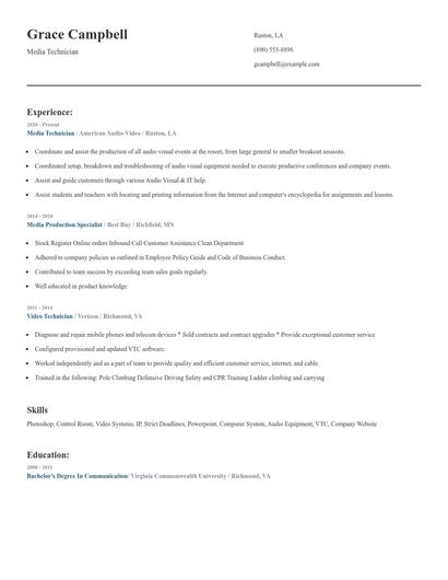 Media Technician Resume