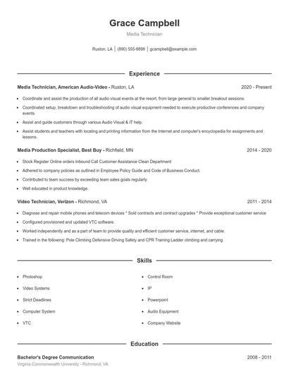 Media Technician Resume