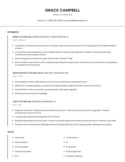 Media Technician Resume