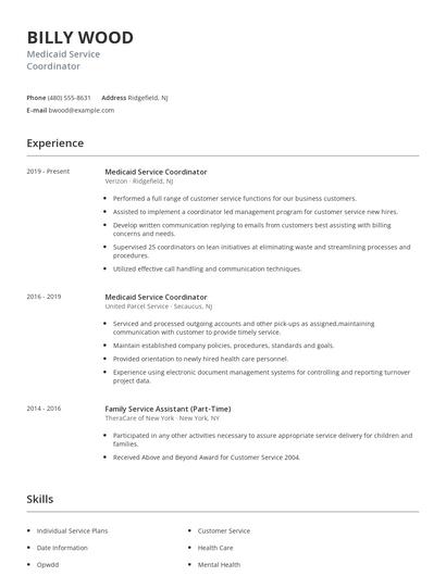 Medicaid Service Coordinator Resume