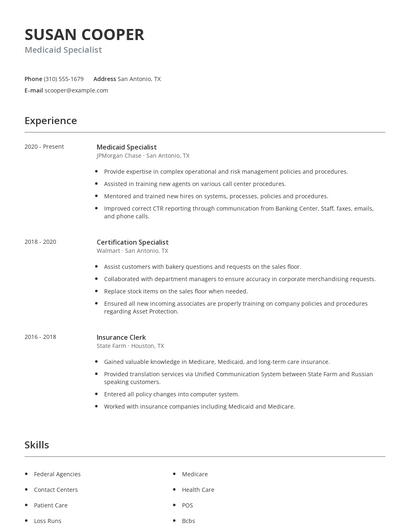 Medicaid Specialist Resume