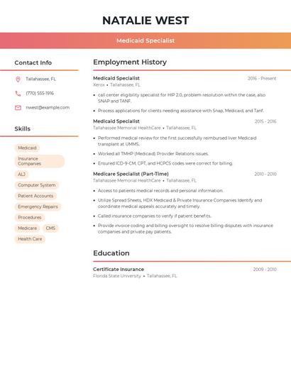 Medicaid Specialist Resume
