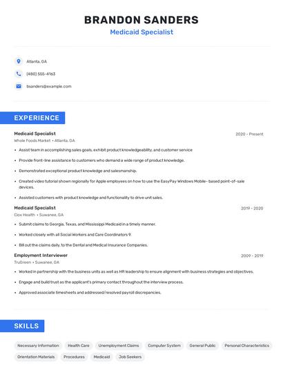 Medicaid Specialist Resume