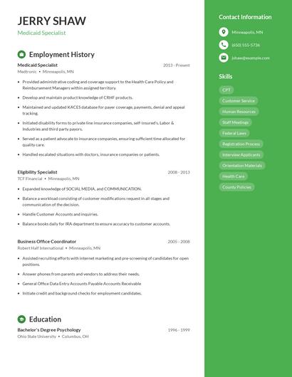 Medicaid Specialist Resume
