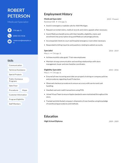 Medicaid Specialist Resume