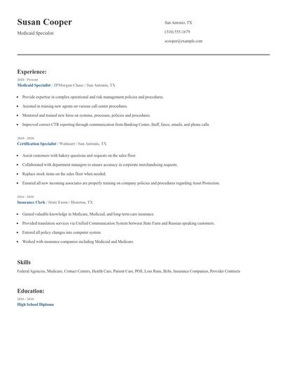 Medicaid Specialist Resume