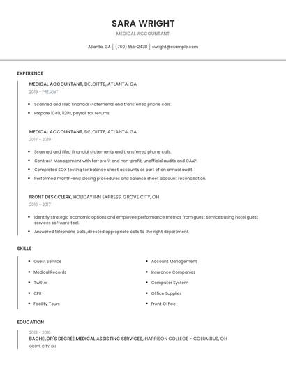 Medical Accountant Resume