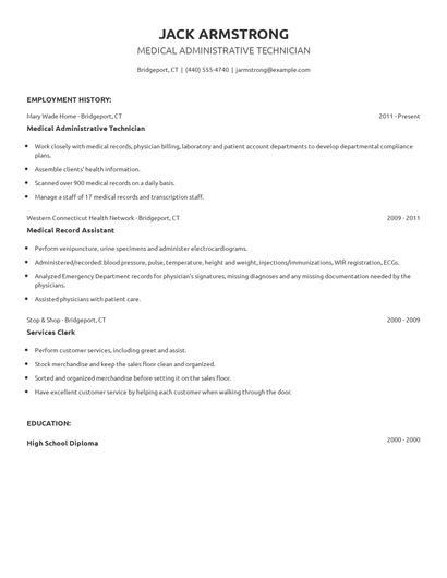 Medical Administrative Technician Resume